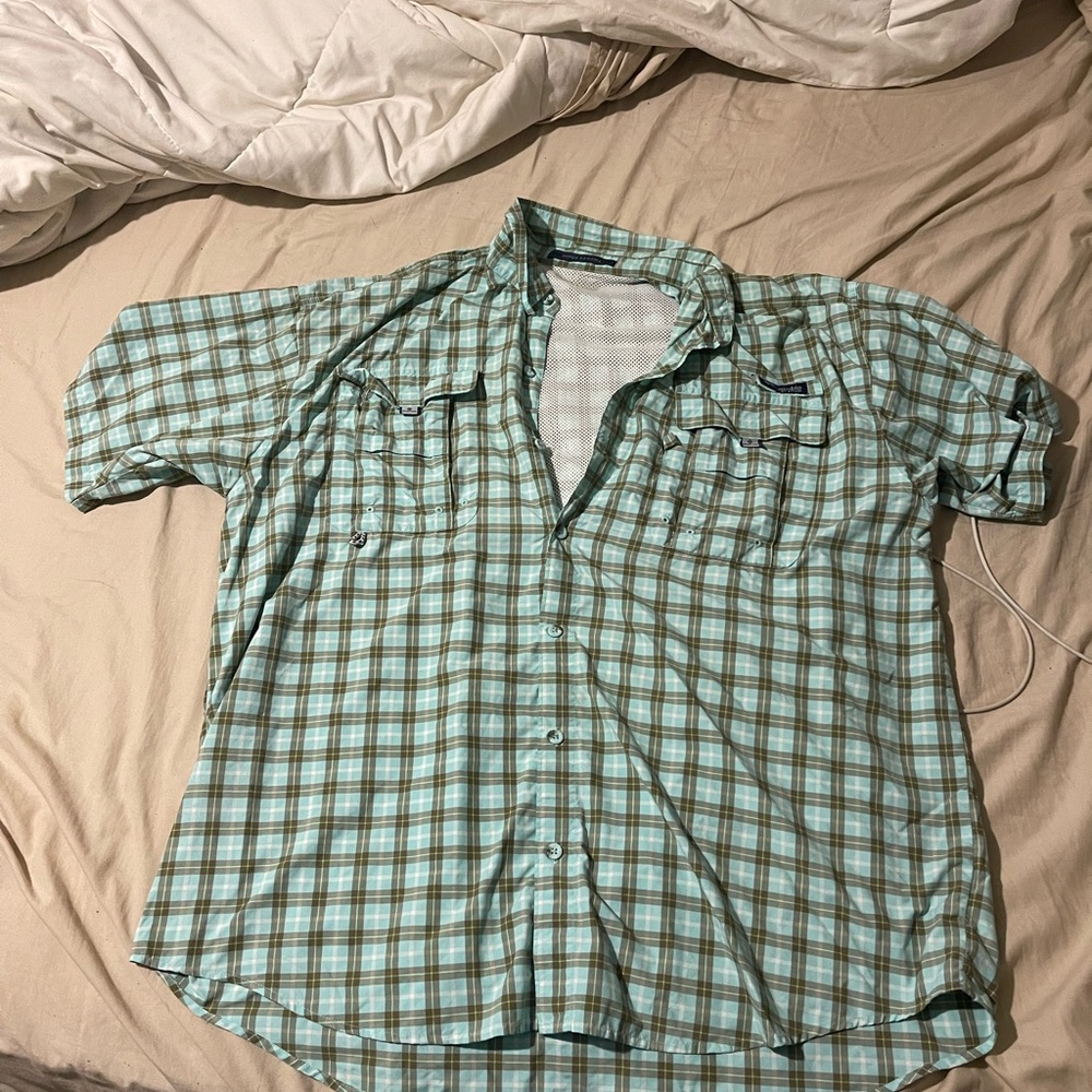 Casual Mint Checkered Button-Down Shirt